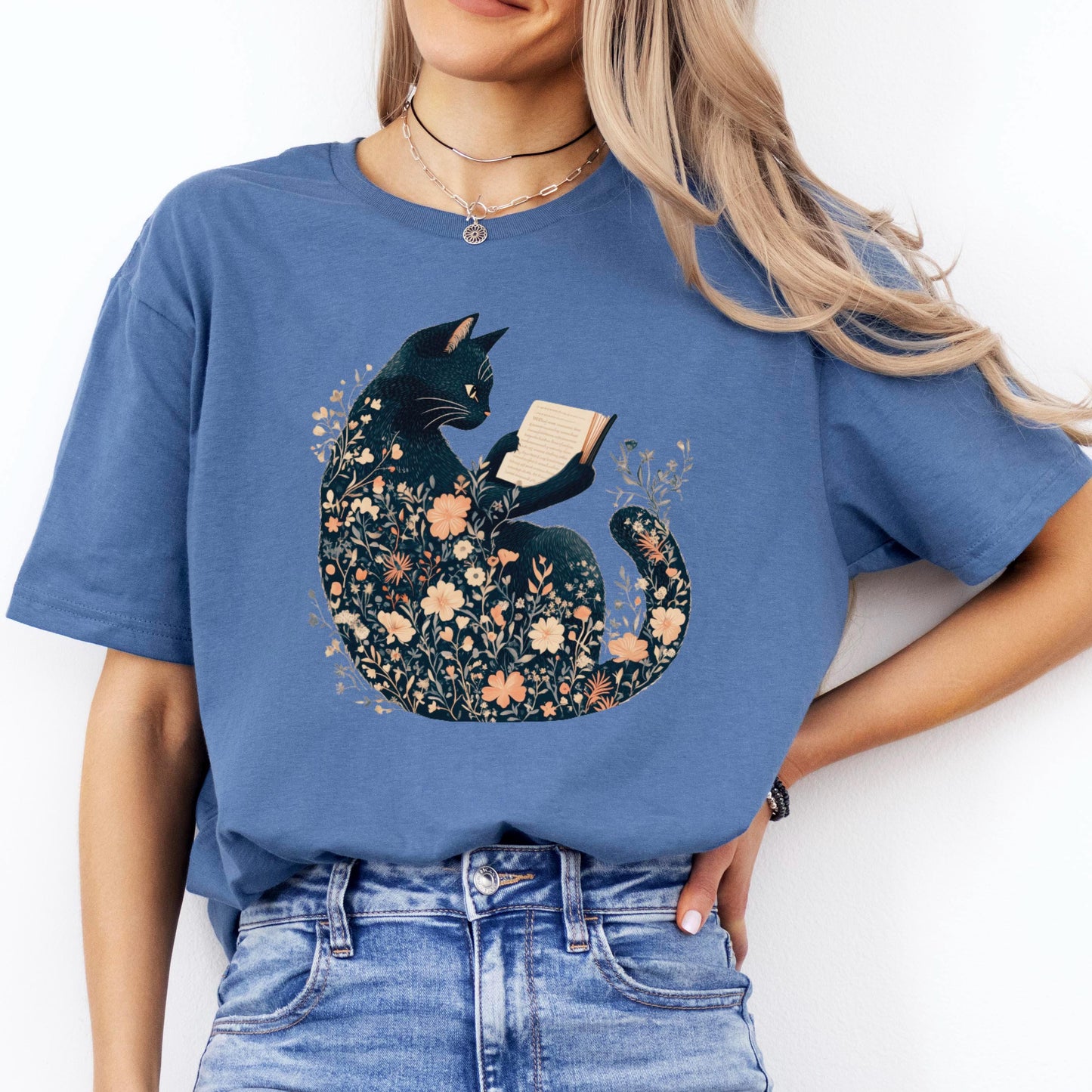 Boho Wildflower Black Cat T-Shirt