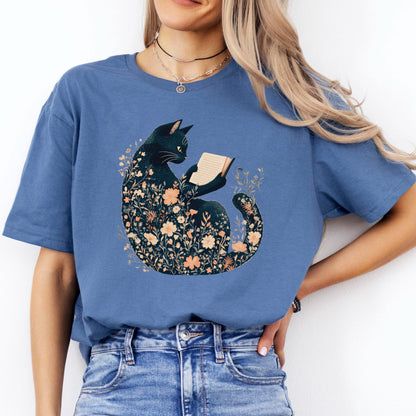 Boho Wildflower Black Cat T-Shirt