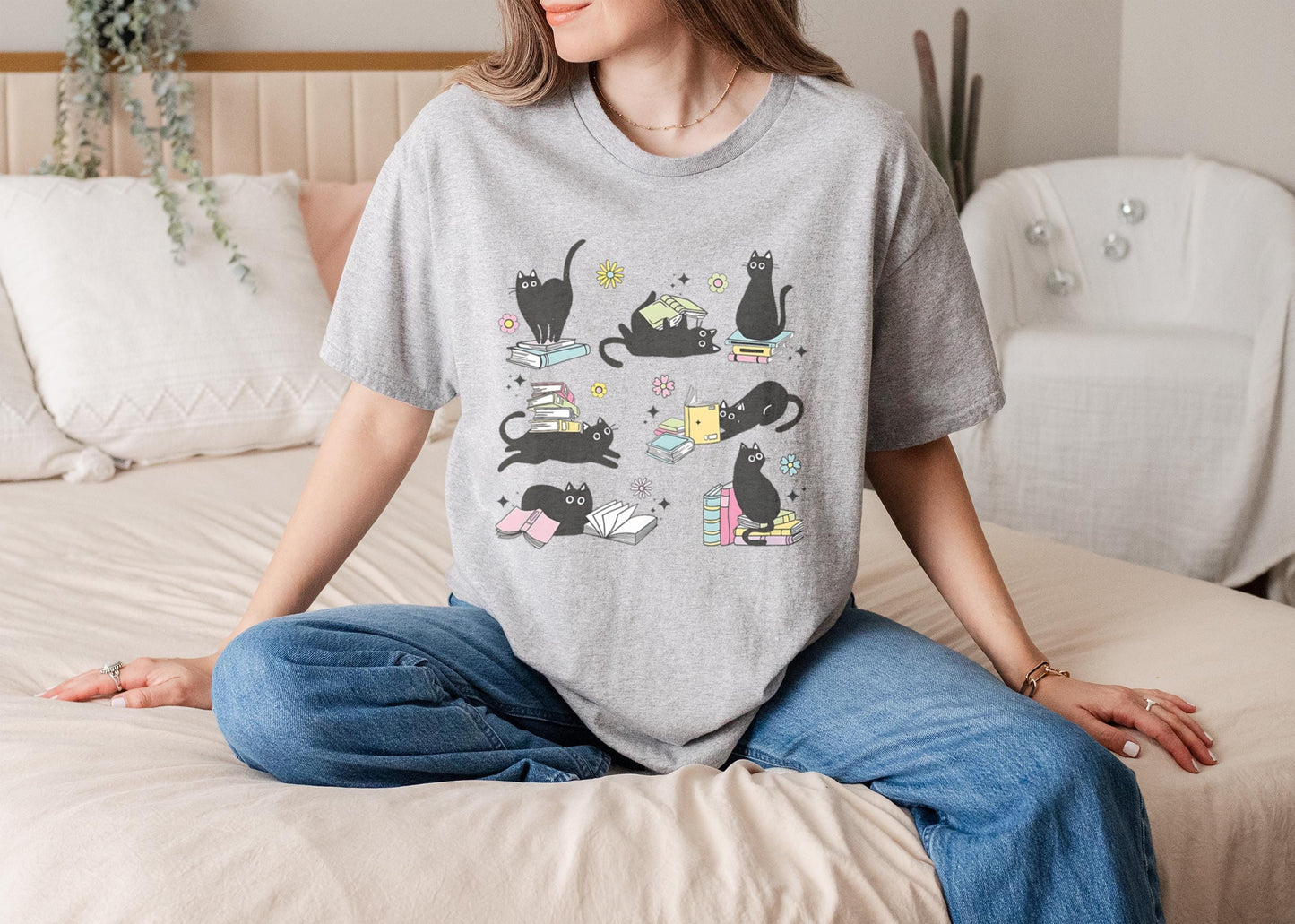 Cat Reading Book Tee
