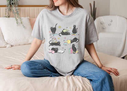 Cat Reading Book Tee
