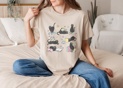 Cat Reading Book Tee