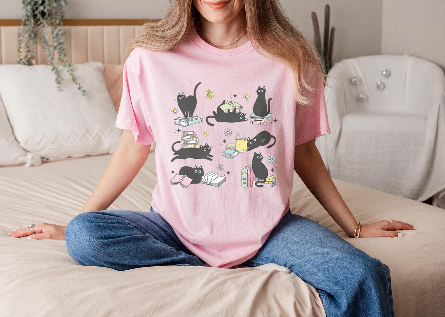Cat Reading Book Tee