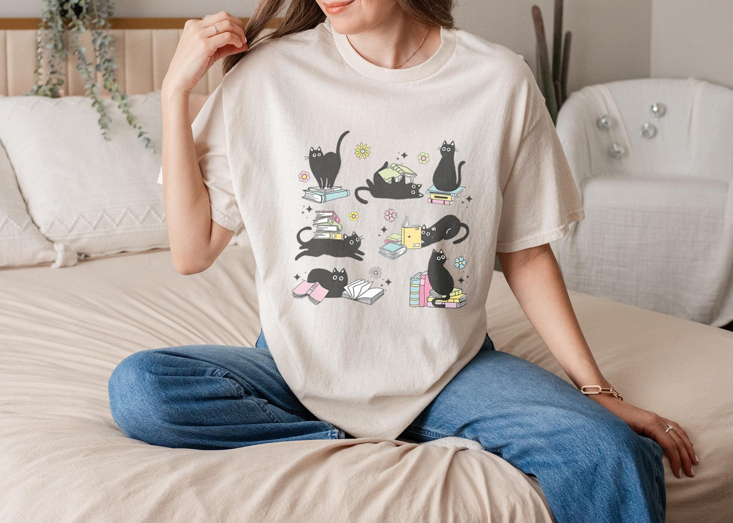 Cat Reading Book Tee
