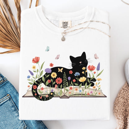 Floral Cat Book Tee V