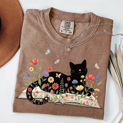 Floral Cat Book Tee V