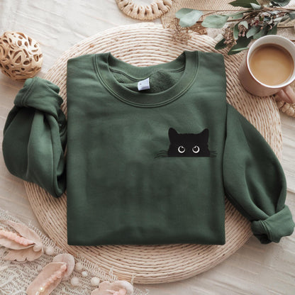 Black Cat Peeking Sweatshirt V4
