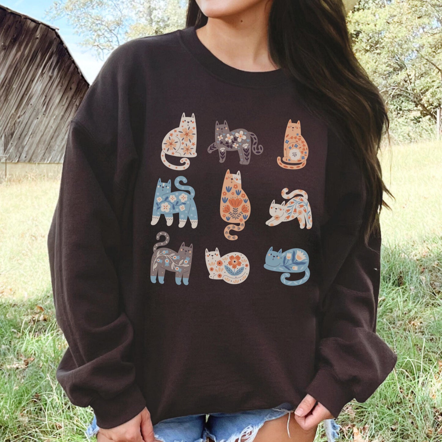 Boho Floral Cat Sweatshirt