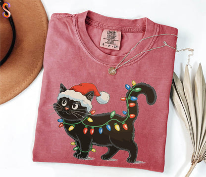 Christmas Black Cat Tee V10