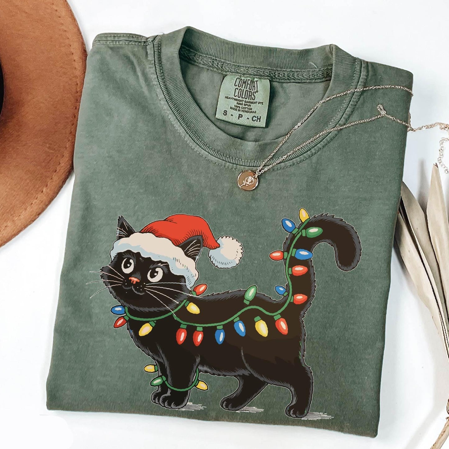 Christmas Black Cat Tee V10