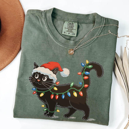 Christmas Black Cat Tee V10