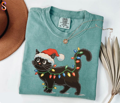 Christmas Black Cat Tee V10