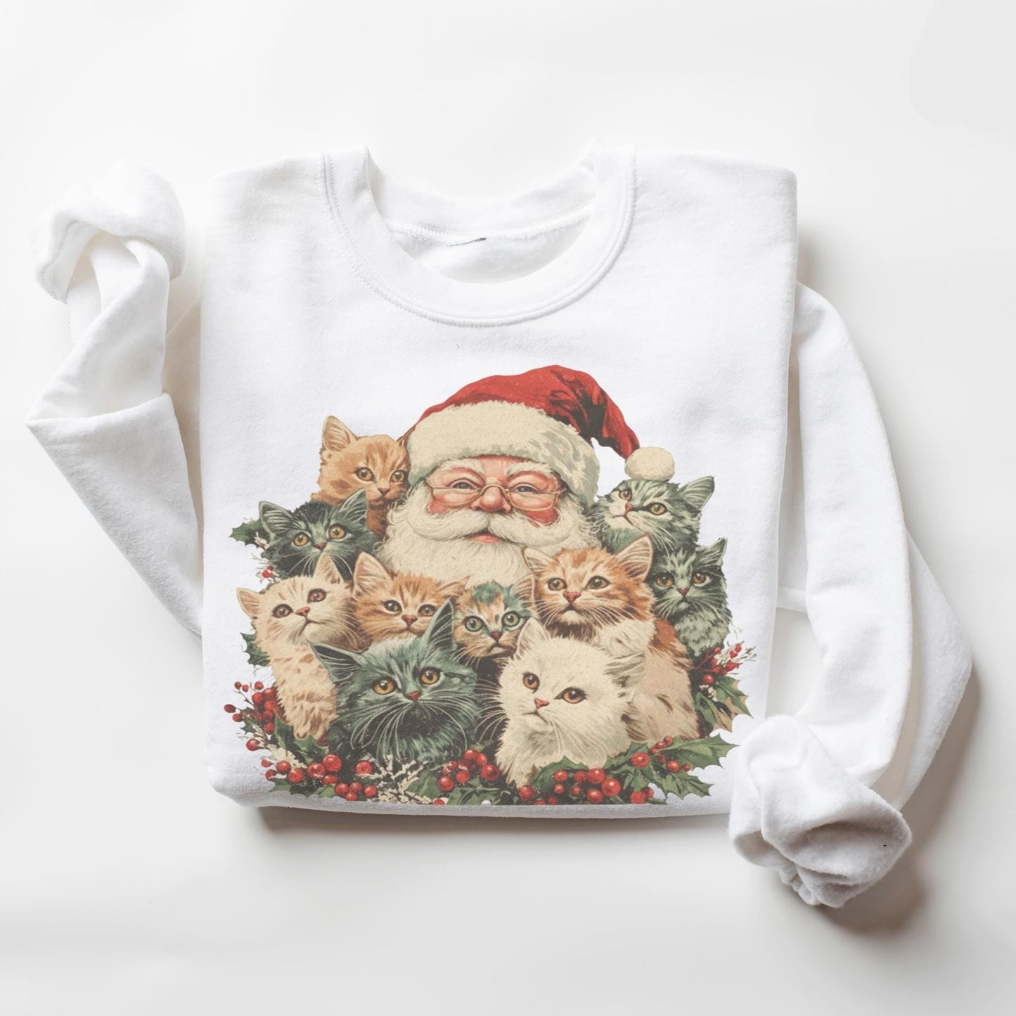 Vintage Santa & Kittens Sweater