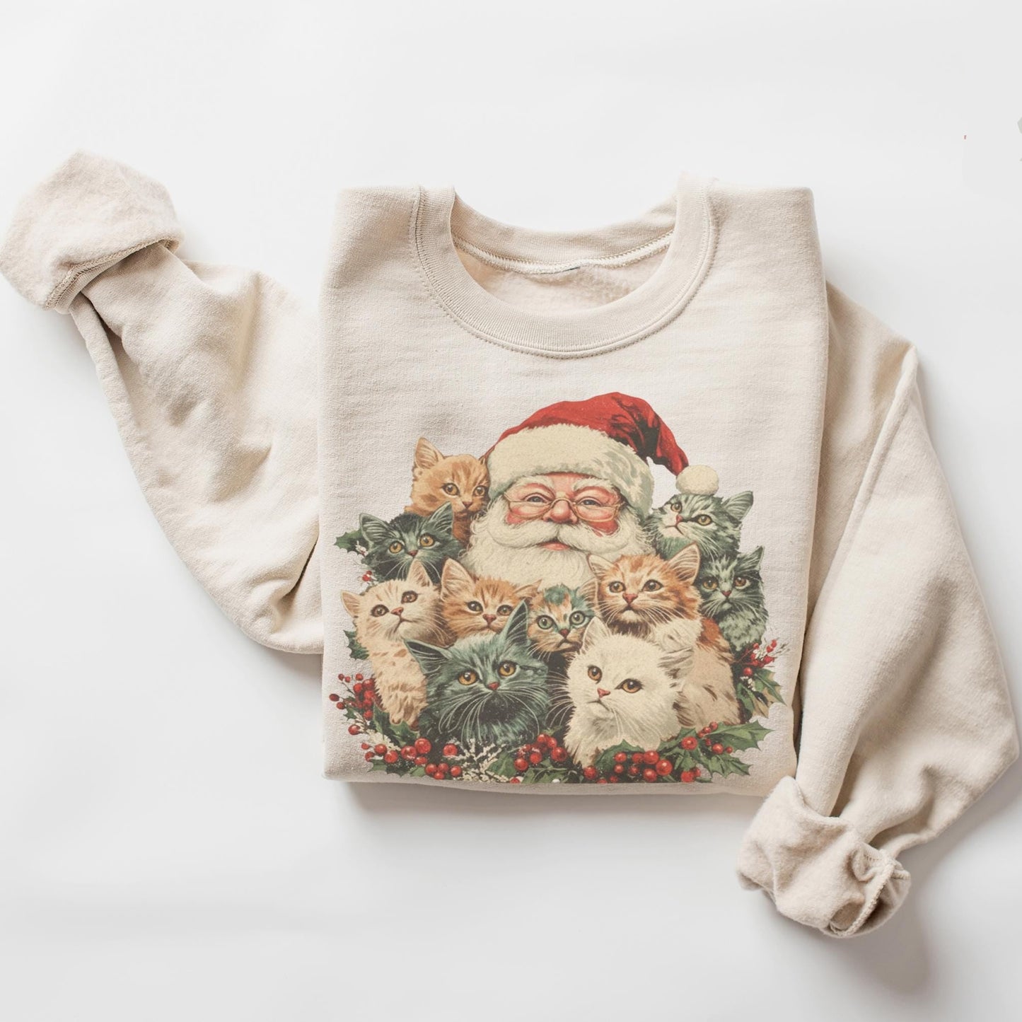 Vintage Santa & Kittens Sweater