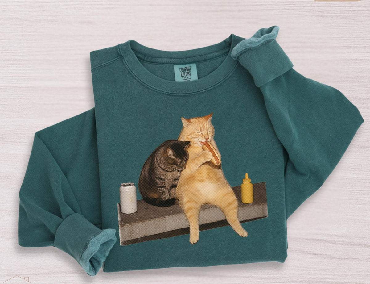 Cat Eating Hot Dog Sweatshirt V1
