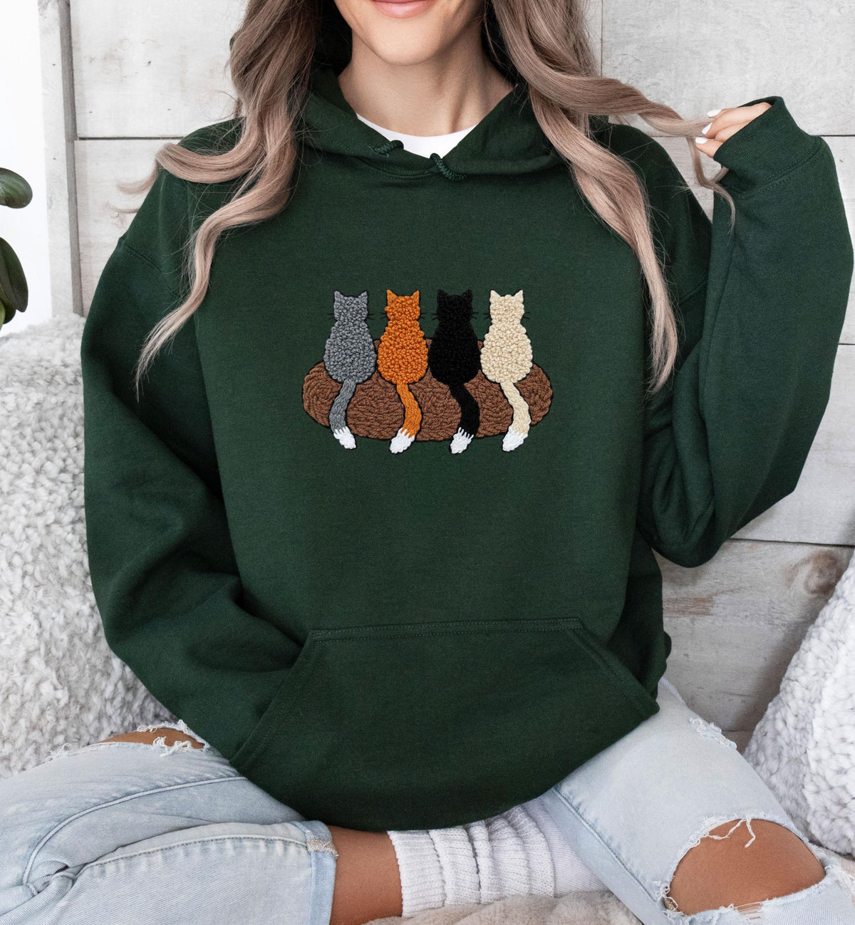 Latch Hook Yarn Cats Hoodie