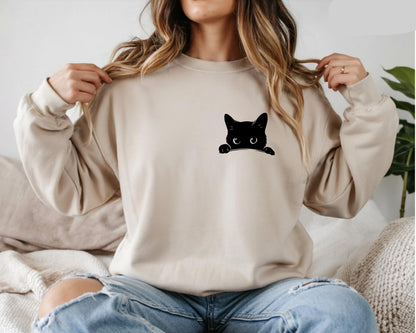 Peeking Black Cat Sweatshirt