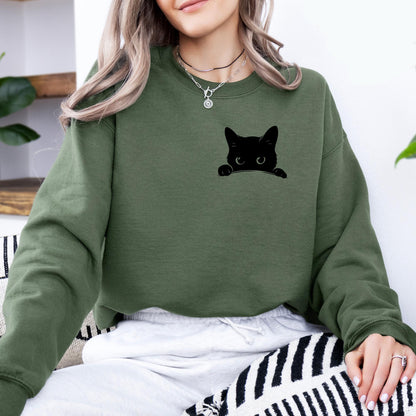 Peeking Black Cat Sweatshirt