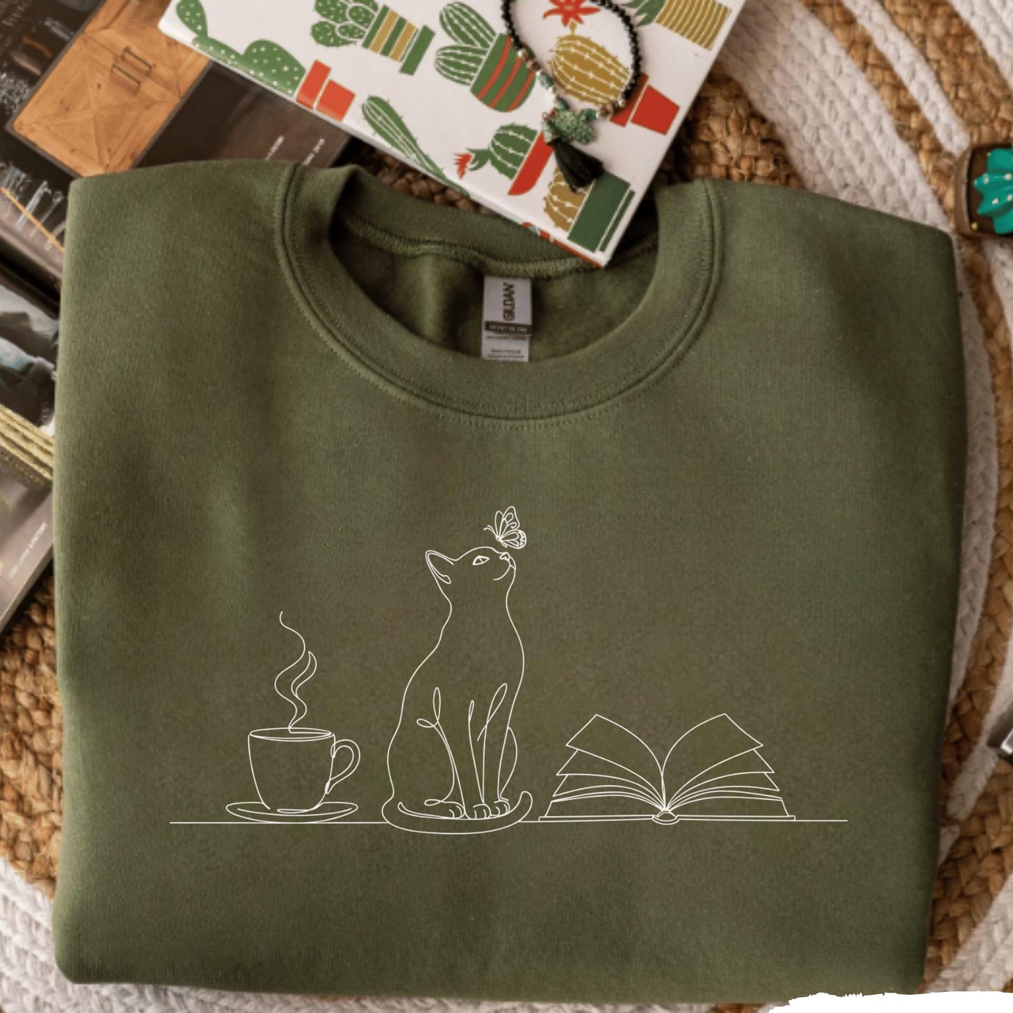 Coffee Cats And Books Lover Sweatshirt V1