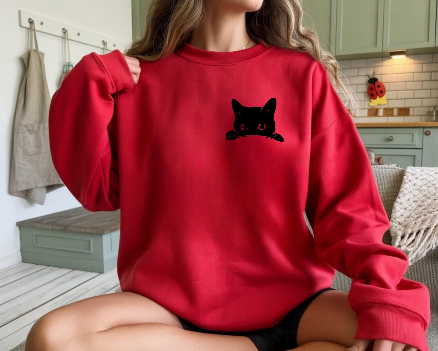 Peeking Black Cat Sweatshirt