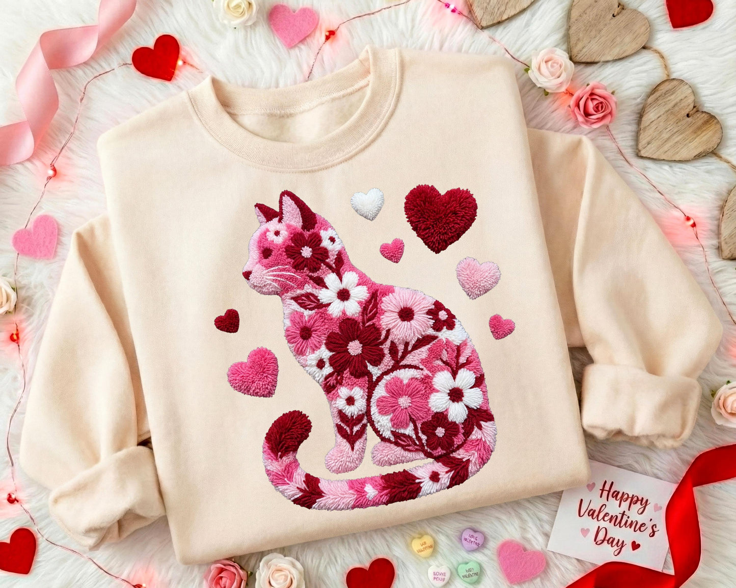 Floral Cat Valentine's Sweatshirt