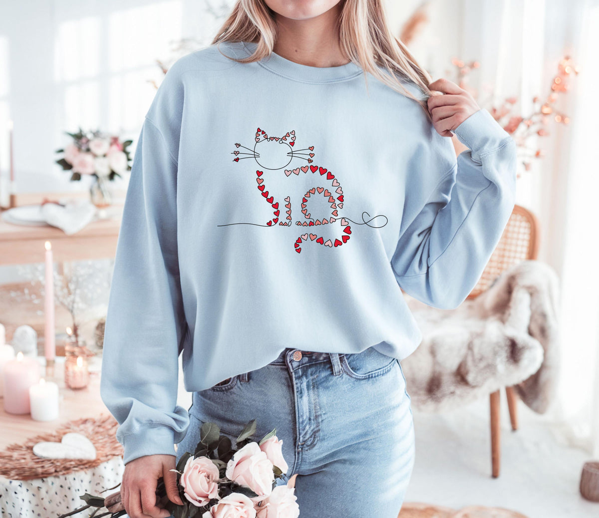 Cute Cat Heart Sweater
