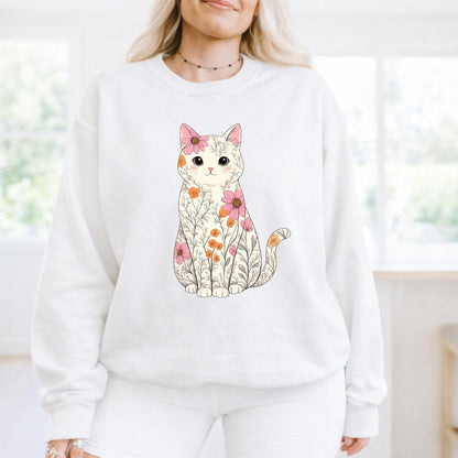 Cute Floral Cat Sweatshirt