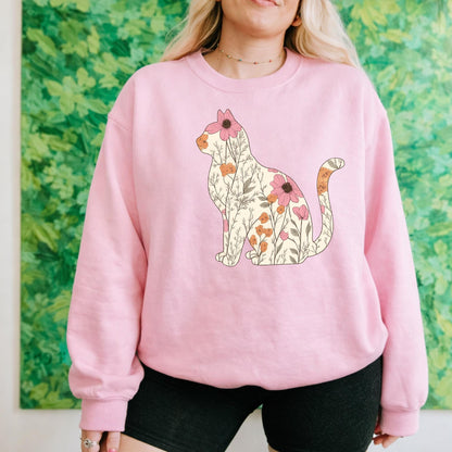 Cute Floral Cat Sweatshirt