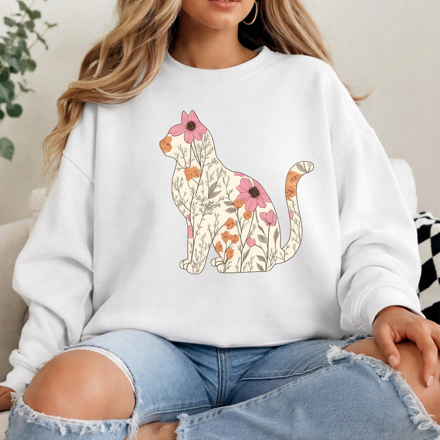Cute Floral Cat Sweatshirt