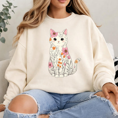 Cute Floral Cat Sweatshirt