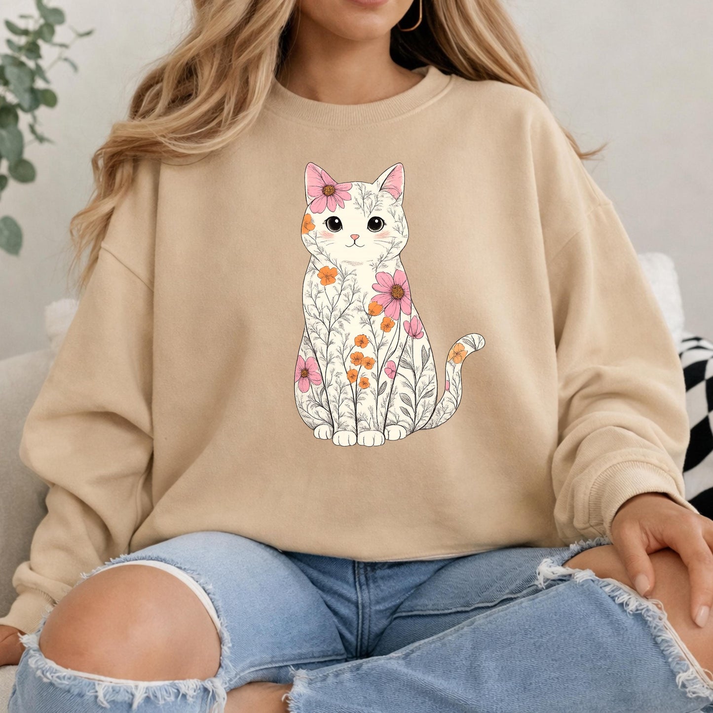 Cute Floral Cat Sweatshirt