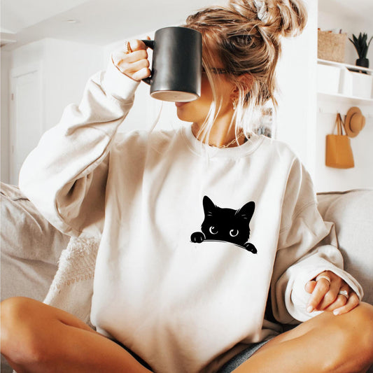 Peeking Black Cat Sweatshirt