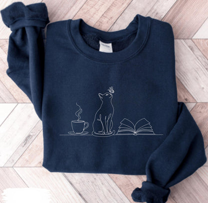 Coffee Cats And Books Lover Sweatshirt V1