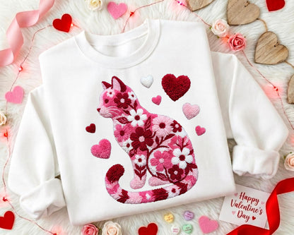 Floral Cat Valentine's Sweatshirt