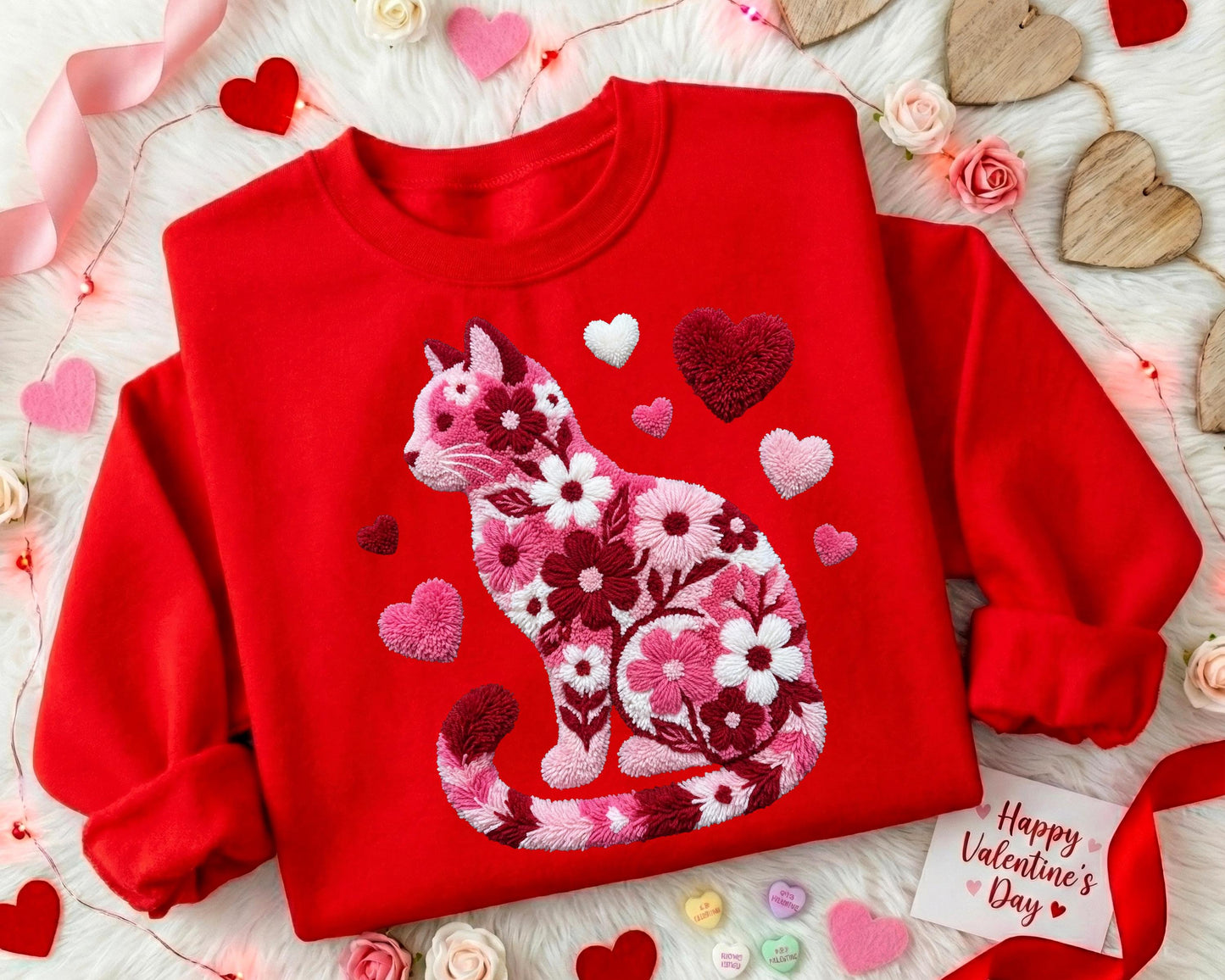 Floral Cat Valentine's Sweatshirt