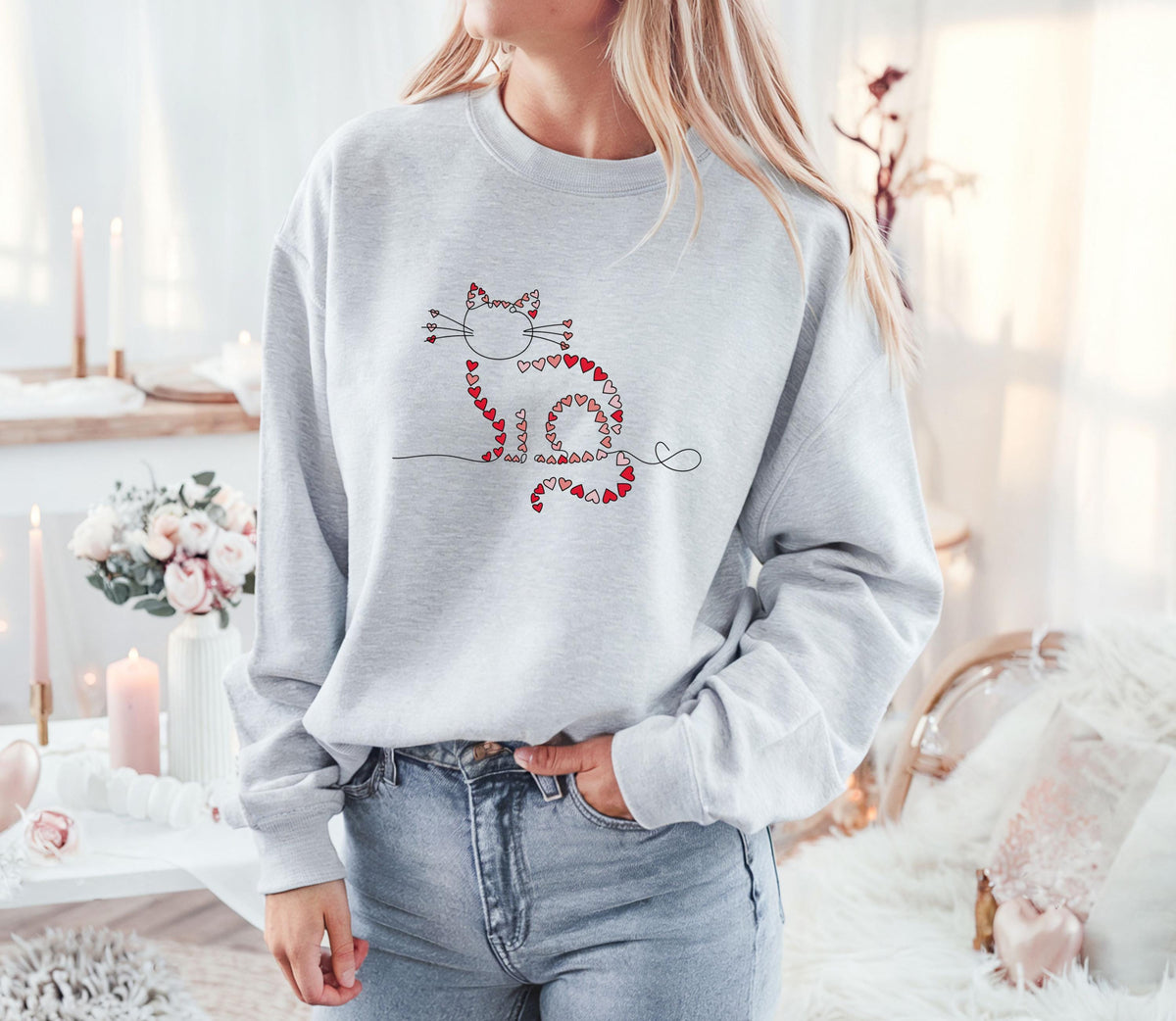 Cute Cat Heart Sweater
