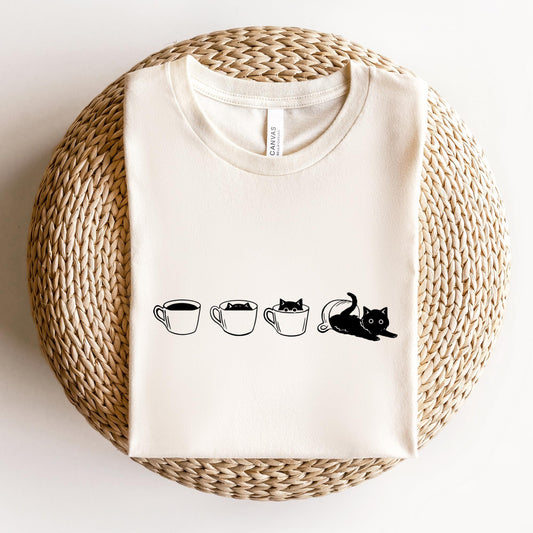 Coffee Cat Line Art T-Shirt