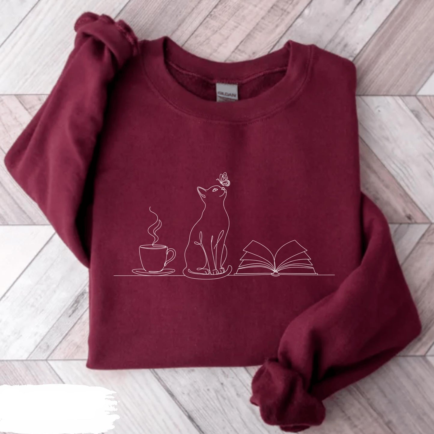 Coffee Cats And Books Lover Sweatshirt V1