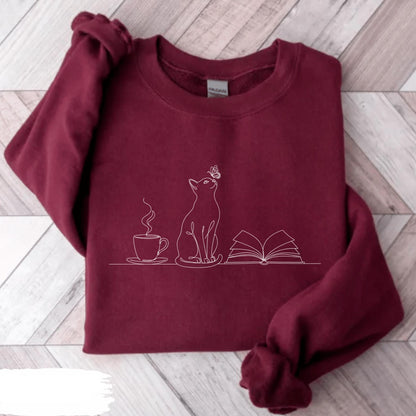 Coffee Cats And Books Lover Sweatshirt V1