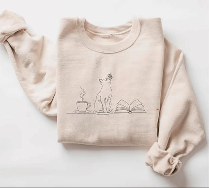 Coffee Cats And Books Lover Sweatshirt V1