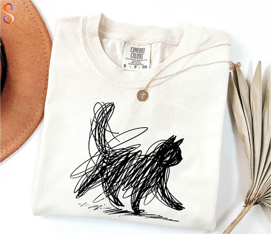 Abstract Cat Line Art Shirt V