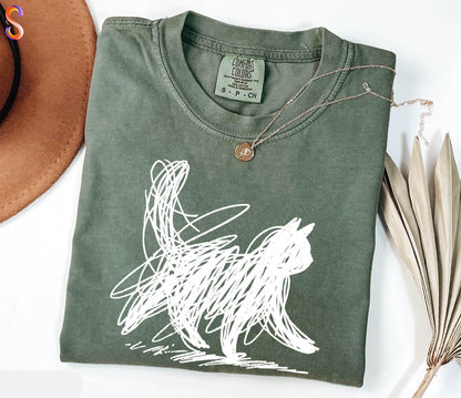 Abstract Cat Line Art Shirt V