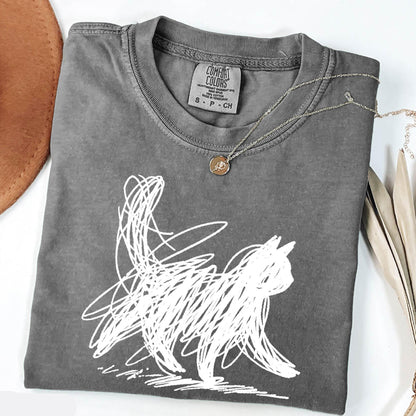 Abstract Cat Line Art Shirt V