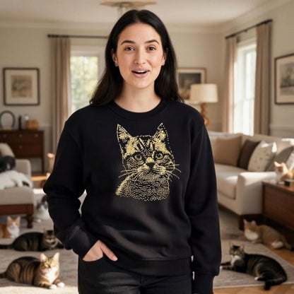 Womens Rhinestone Cat Sweater