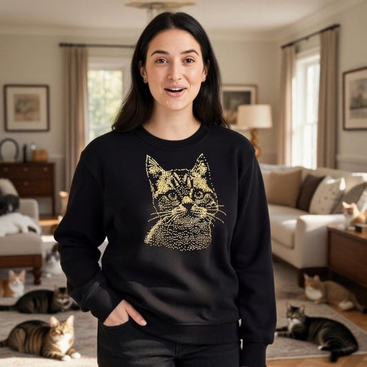 Womens Rhinestone Cat Sweater