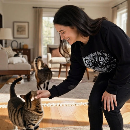 Womens Rhinestone Cat Sweater