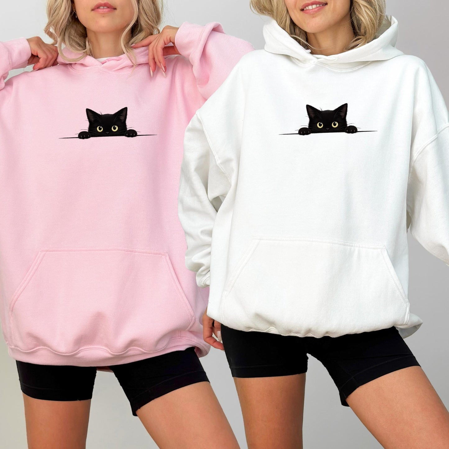 Peeking Black Cat Hoodie