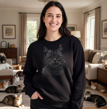 Womens Rhinestone Cat Sweater