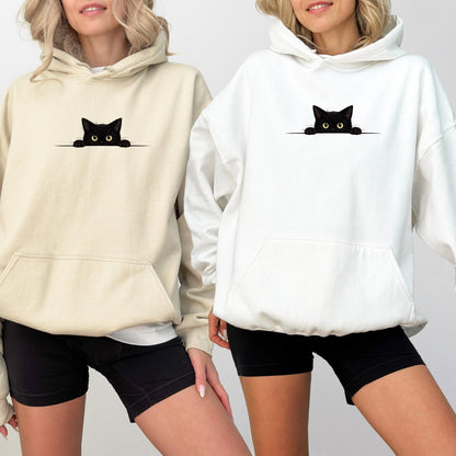 Peeking Black Cat Hoodie