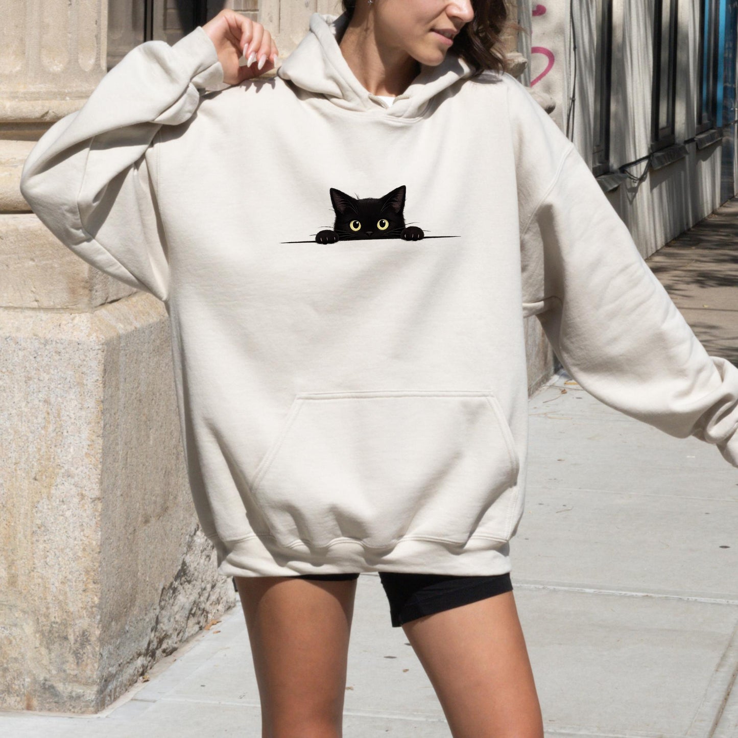 Peeking Black Cat Hoodie