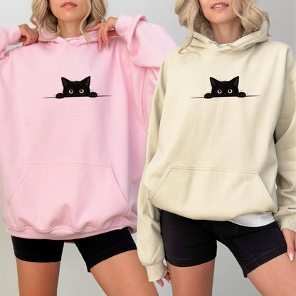 Peeking Black Cat Hoodie